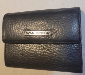 Vintage Via Spiga Geldbörse dreifach faltbarer Druckknopfverschluss neu ohne Etikett schwarz bedrucktes Futter - Bild 1 von 9