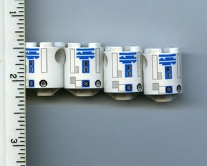 LEGO x 4 White Brick, Round 2 x 2 x 2 Robot Body Pattern R2-D2 Clone Wars - Picture 1 of 1
