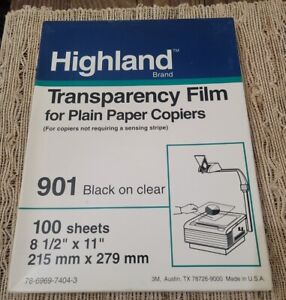 NEW 3M Highland 901 Clear Transparency Film 8-1/2 x 11 100 Vintage Copiers