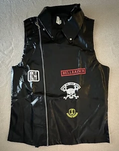 Biker Vest Adult Large Black Faux Leather Dress Up Cosplay Halloween Costume NEW - Picture 1 of 12