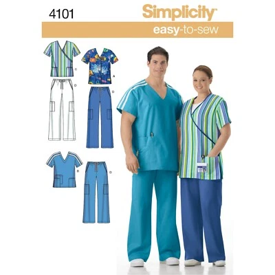 SIMPLICITY 4101 WOMEN & MEN'S PLUS SIZE SCRUBS Sewing Pattern Sizes S - XXXL - Image 1 of 4
