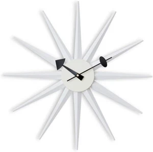 George Nelson Daiva Sunburst Clock White Wood Steel Mid-Century Reproduction - Picture 1 of 7