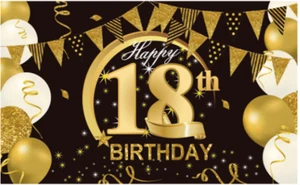 Happy 18th Birthday goldene Flagge 5,4 x 3,6 Fuß - Bild 1 von 2