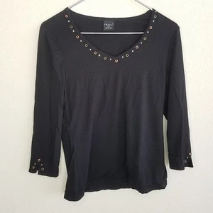 Camisa Top Tribal S/P Negra con Adornos Mangas Largas Cuello Cuchara Mujer - Imagen 1 de 4