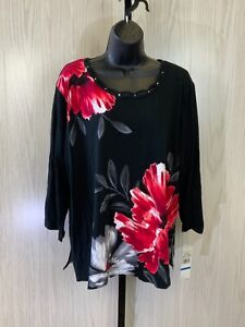 Alfred Dunner Walk on The Wild Side Top, Women's Size XL, Black NEW MSRP $56
