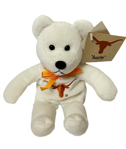 Longhorns University Of Texas White Teddy Bear Plush Stuffed Animal Beanie 6” Cover