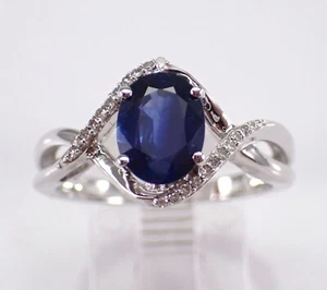White Gold Diamond and Sapphire Engagement Promise Ring Gemstone Jewelry Gift - Picture 1 of 7
