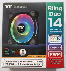 Thermaltake Riing Duo 14 140mm RGB LED USB Radiator Fan Kit 3-Pack + Controller