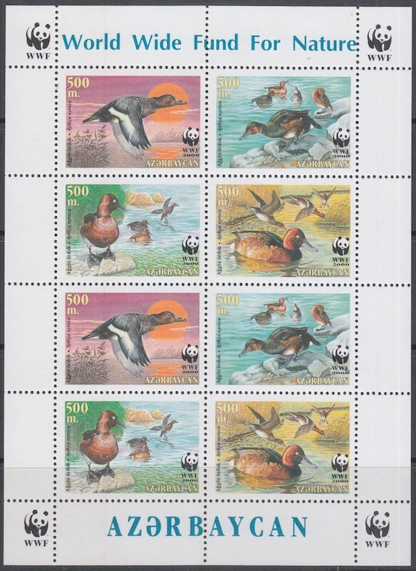 AZERBAIYÁN SC # 704a-d CPL HOJA de 2 CONJUNTOS de 4 - WWF BIRDS Foto 1 de 1