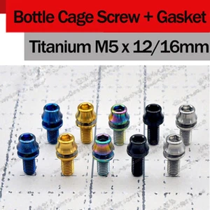 10 Stück Titan Flaschenhalter Sockel Kopfkappe Schraube Schraube mit Dichtung M5 *12/16 mm - Bild 1 von 1