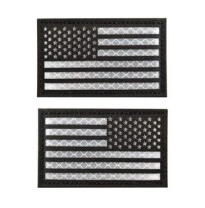 REFLECTIVE IR USA US AMERICAN FLAG REVERSE LEFT RIGHT SHOULDER HOOK 2 PATCHES*S - Picture 1 of 5