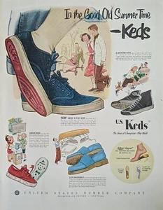 1952 US Keds Causal Sommerschuhe Druck Anzeige, Strand, Spielen Slipper Druck Anzeige - Bild 1 von 1