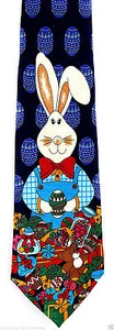 Easter Bunny Mens Neck Tie Holiday Necktie Decorated Dyed Egg Toys Blue Gift - Picture 1 of 3