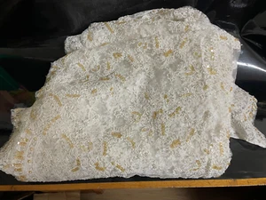 Stunning White Material embroidered design with Faux Pearl and Sequin decoration - Picture 1 of 7