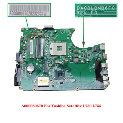 DA0BLBMB6F0 Motherboard for Toshiba Satellite L750 L755 HM65 A000080670 Tested - Image 1 of 4