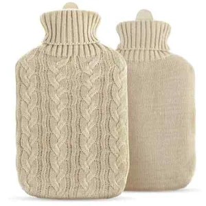 Große 2L Naturkautschuk Wärmflasche mit warmem Kunstfell Fleece Strickbezug - Bild 1 von 2