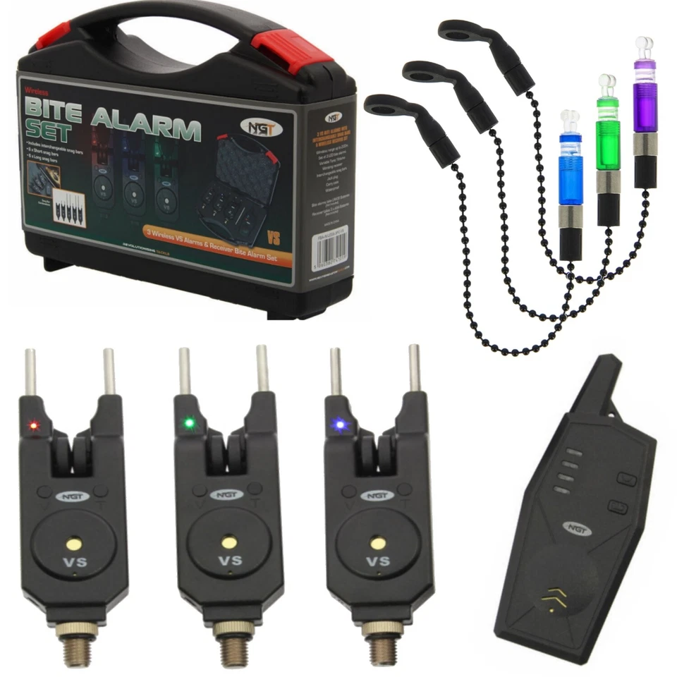 NGT Wireless Bite Alarm Set with Receiver 2 or 3 Alarms with Bite Indicators — 第 1/1 张图片
