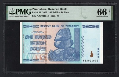 Zimbabwe 100 Trillion Dollars 2008 P91 Uncirculated Grade 66 - Image 1 of 2