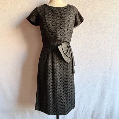 Vestido de Colección Años 60 Negro Algodón Ojales con Lazo Midcentury LBD Foto 1 de 4