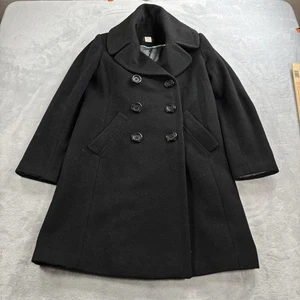 J Crew 100% Wool Coat Womens Size 2 Black Double Breasted Long Jacket Pockets - Picture 1 of 10