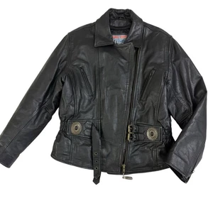 Vintage Cropped Black Leather Western Moto Jacket Women L Removable Liner Heavy Cool - Bild 1 von 20