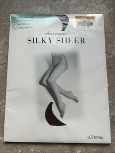 JC Penney Silky Sheer Caress Control Top Pantyhose Size Queen Tall Black Velvet - Picture 1 of 6