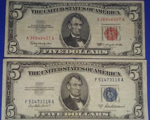 (( TWO NOTES )) $5 1963 / 1953 United States Notes / Silver Certificate CURRENCY - Picture 1 of 6
