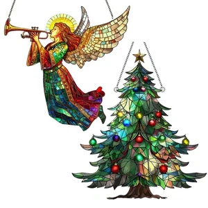 Weihnachtsfenster-Sonnenfänger mit Buntglas-Effekt, Feiertagsdekoration - Bild 1 von 14