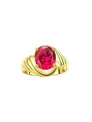 RYLOS  YELLOW GOLD PLATED SILVER RUBY 12X10MM OVAL SOLITAIRE RING SZ 5-13 - Image 1 of 4