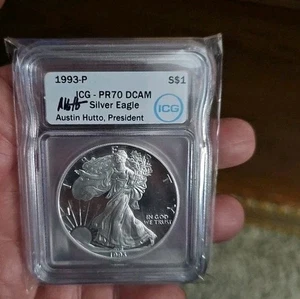 1993-P $1 Proof Silver Eagle ICG PR70 DCAM - Austin Hutto Signed - Picture 1 of 6