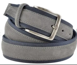 High Fashion Italian Handmade Gray & Blue Canvas / Suede Belt for Men - Picture 1 of 2