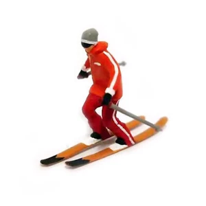 ED 1:64 Painted Figure Model Miniature  Diorama Skiing Ski Man Red Motion - Picture 1 of 1