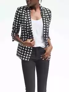 Banana Republic Gingham Ein-Knopf Blazer, Polyester, schwarz/weiß, Größe 10, Neu mit Etikett - Bild 1 von 12