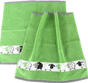 2x Handtücher Schaf Kracht Frottee Küche Tücher Lamm Deko Essen Tiere Natur Grün - Bild 1 von 4
