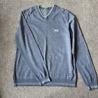 Hugo Boss Jumper Mens M Grey Green Label V Neck Pullover Sweater