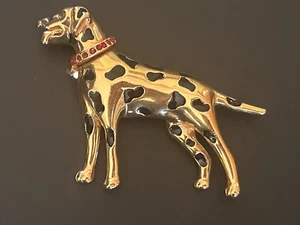 Vintage Gold Red Rhinestone & Enamel Dalmatian Dog Pin Brooch: Signed Trifari - Picture 1 of 4