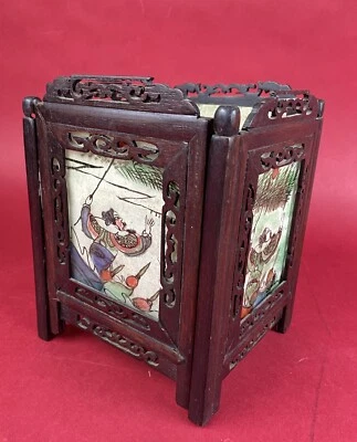 Antique Chinese Table Lantern Reverse Painted Glass  — 第 1/4 张图片