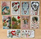 Lot of 10 Antique Valentine Postcards CUPID Beautiful Women HEARTS Flowers