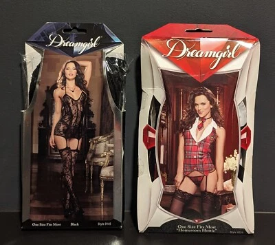 Lot of 2 Dreamgirl Lingerie Sets - Homeroom Hottie & Black Lace Fishnet - NEW - Image 1 of 4