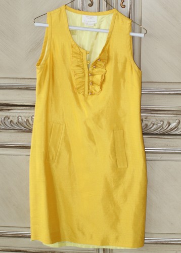 Abito donna Kate Spade taglia 4 giallo sole colletto arricciato tasche foderato seta
