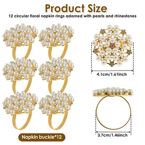 12 Pcs Napkin Ring Pearl Flower Napkin Rings Holder Bling Rhinestone Cloth paVXH - Picture 1 of 11