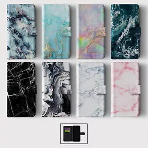 CASE FOR IPHONE 16 15 14 13 12 11 SE PRO WALLET FLIP PHONE COVER MARBLE GRANITE - Picture 1 of 10