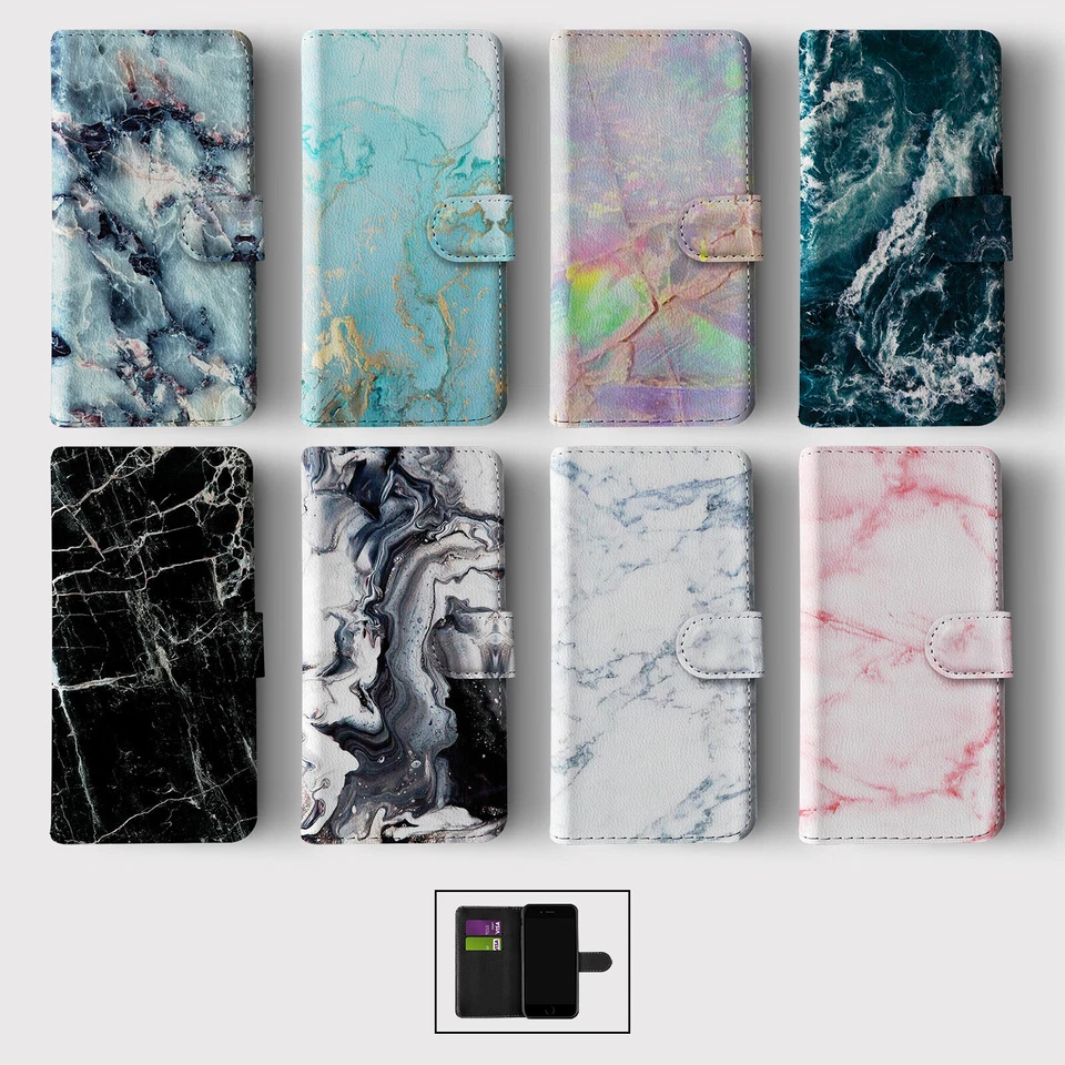 CASE FOR IPHONE 16 15 14 13 12 11 SE PRO WALLET FLIP PHONE COVER MARBLE GRANITE - Image 1 of 1