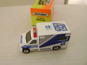 1996 MATCHBOX SUPERFAST #51 WHITE FORD AMBULANCE 27 DIAL 911 NEW IN BOX - Picture 1 of 3