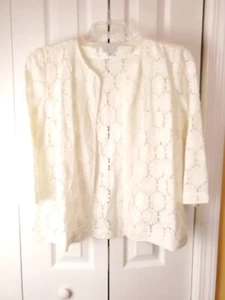 Vintage Joan Rivers Women's Size 10 Ivory Lace Open Front 3/4 Sleeves Jacket - Picture 1 of 9