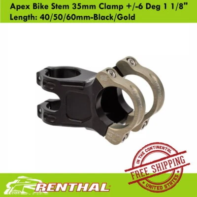 Renthal Apex Bike Stem 35mm Clamp +/-6 Deg 1 1/8" Length: 40/50/60mm-Black/Gold - Image 1 of 4