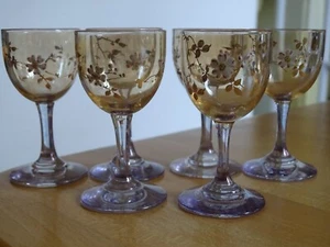 BACCARAT 6 VERRES A LIQUEUR CRISTAL IRISER FLEURS POMMIER JAPONAIS ht 7,5 cm - Picture 1 of 12