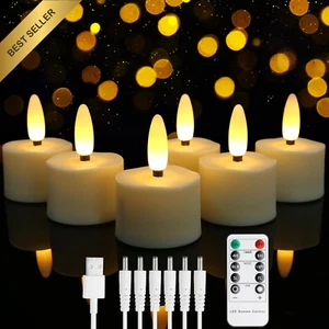 Rechargeable LED Tea Light Candles Set of 6 with Remote Timer Flameless Decor - Picture 1 of 12