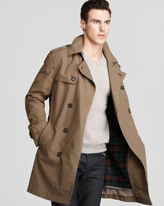 NWT COLE HAAN Men's L Waxed Cotton Dbl-Brstd Belted Trench REM Wool Liner $695 - Picture 1 of 13