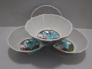 222 FIFTH Melamine 6” Desert Appetizer Bowls Blue Pink Flamingo Floral Set Of 4 - Picture 1 of 5